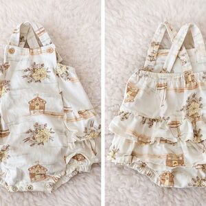 Milon Baby Romper 6-9M Vintage Floral Ruffle Bubble Outfit